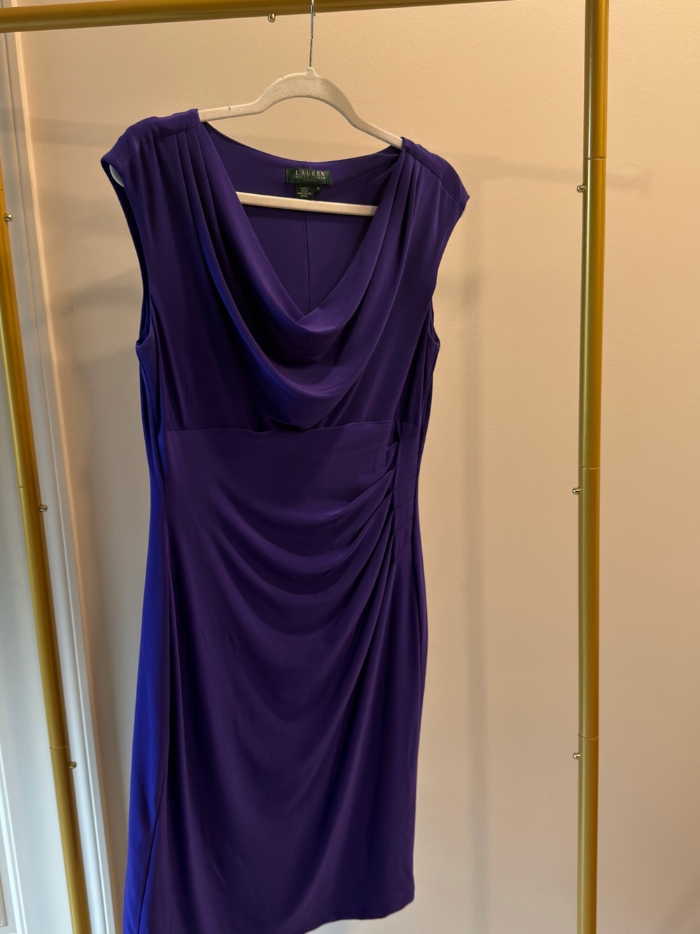 Ralph Lauren Purple Draped Cowl-Neck Sheath Dress